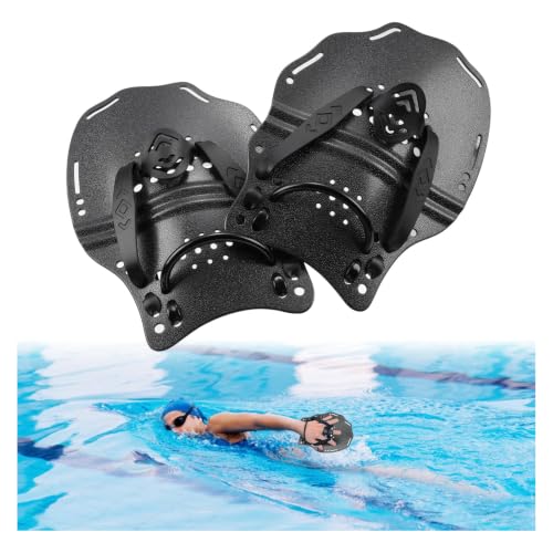 Swim Hand Paddles for Training - Adjustable Straps, Medium Size 8.52x6.02 in, Black
