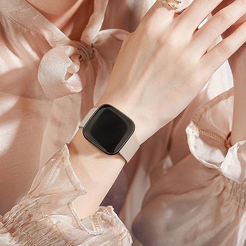 Soft Silicone Bands for Fitbit Versa 2 / Lite - 3 Pack Large (Black, Smoke Violet, Milk Tea)