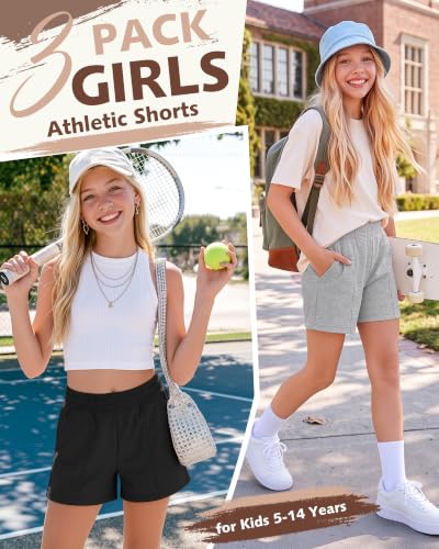 3 Pack Girls Athletic Shorts - Stretchy & Breathable Fabric