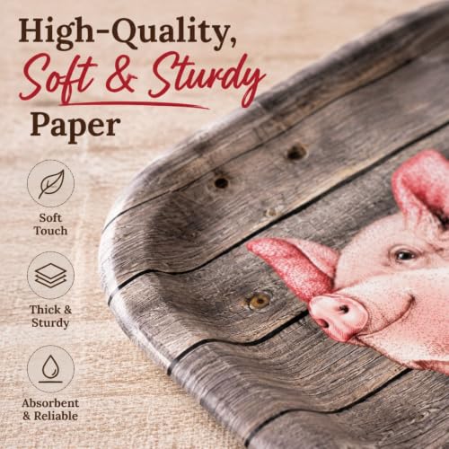 Havercamp Pig Barnwood Plates - 24 Pack, 9 Inch Farm Theme Party Plates