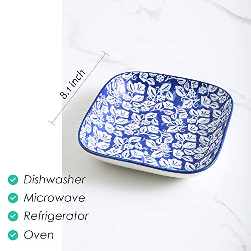 Selamica Vintage Blue Porcelain Square Dinner Plates Set of 6 – Elegant Chinese Style