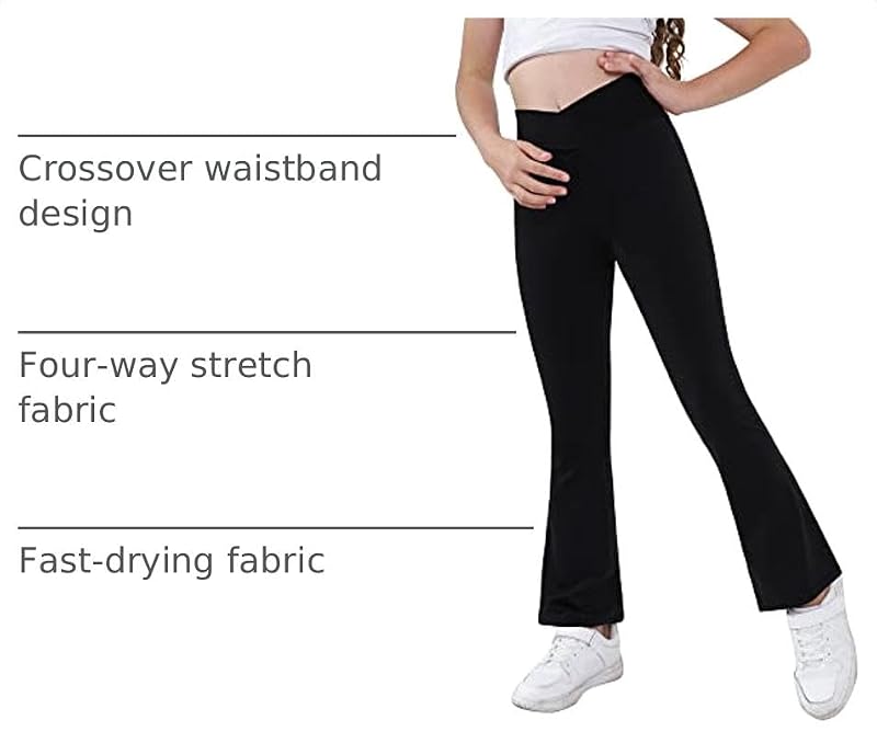 Girls High Waist Flare Yoga Pants - Black, 13-14 Years