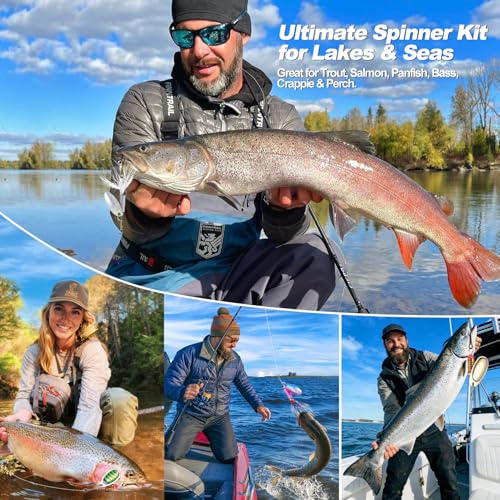 Maufriu 16Pcs Inline Spinner Lures Kit for Trout Bass with Treble Hooks