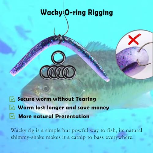 Wacky Rig Tool with 200 Black O-Rings for Fishing Worms