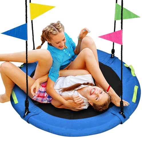 HeyZoo 48 Inch Large Saucer Tree Swing for Family, Blue - Safe & Easy Setup