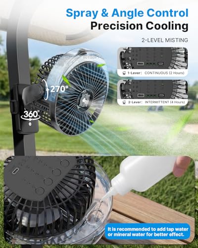 Magnetic Misting Fan for Golf Carts - 2-Pack Black, 12000mAh