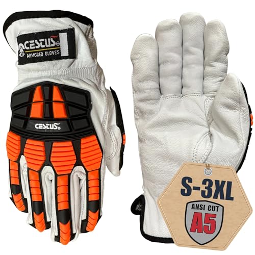 Cestus 3219, Goatskin Leather Impact Gloves, ANSI Cut A5, Heavy Duty Work Gloves for Construction Oilfield Demolition