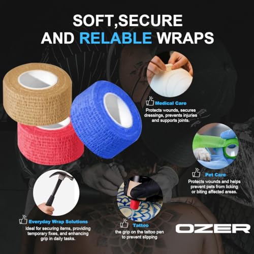 12 Pack Self-Adhesive Cohesive Bandage Wrap - 1 Inch x 5 Yards