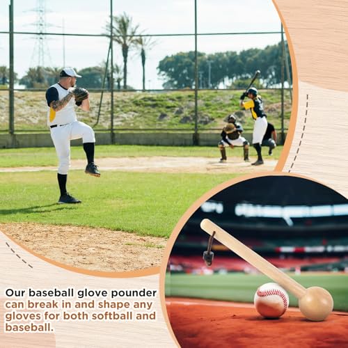 12-Inch Baseball Glove Mallet with Leather Rope - Natural Wood Color
