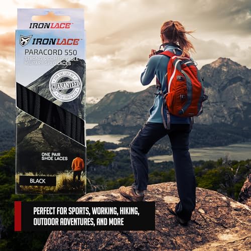 550 Paracord Laces - Heavy-Duty Universal Boot & Shoe Laces, 63-Inch Midnight Black