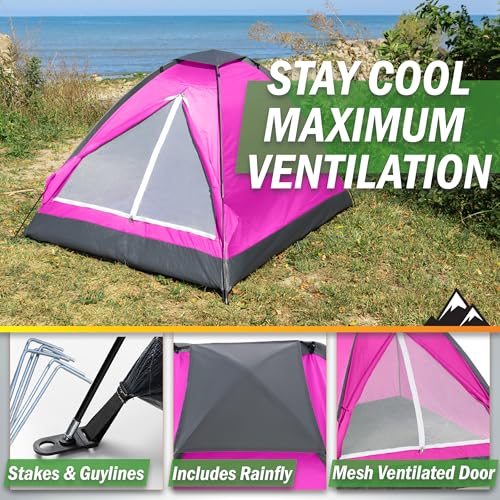 Pink 2-Person Dome Camping Tent with Rain Fly & Carry Bag - Easy Setup