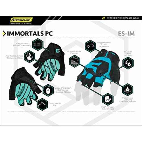 Ironclad Immortals PC Gaming Gloves, Precision Fit, Performance Grip, Machine Washable, (1 Pair), Size XL (ES-IM-05-XL)