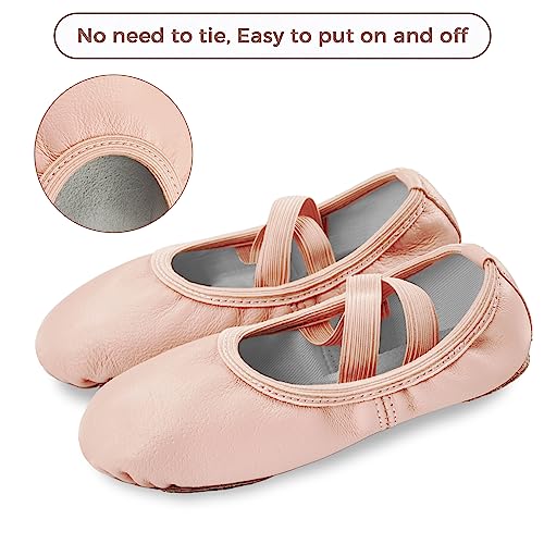 Stelle Girl Ballet Shoes Pink Leather No-Tie Dance Slippers - Big Kid Size 2