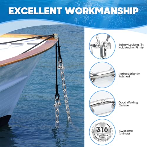 Hanger 1/4" x 4 Ft Marine Grade Stainless Steel Boat Anchor Chain Kit