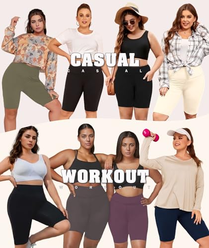 LALAGEN Plus Size Women's Biker Shorts with Pockets - Tummy Control Gym & Yoga, 2X Black