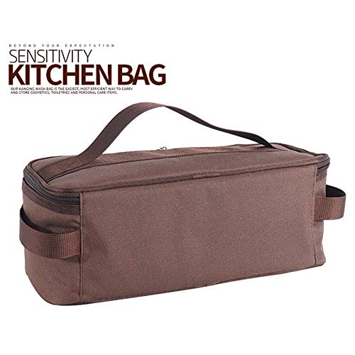 Camping Travel Cooking Utensils Organizer Bag with Net Pockets - Brown 13x5.1x4.9in Oxford Cloth Nylon