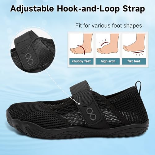 XIHALOOK Black Water Shoes for Women Wide Toe Minimalist Barefoot Quick-Dry Beach Swim Pool Yoga - Size 9