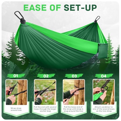 PUPTILY Green Camping Hammock with Tree Straps - Lightweight Portable Nylon Outdoor Swing, Double or Single, Orange