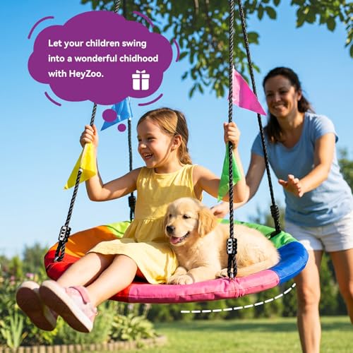 HeyZoo 24 Inch Saucer Swing for Kids - 6-Color Outdoor Playground Equipment