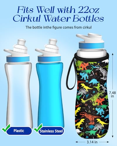 Water Bottle Sleeve for Cirkul 22 oz - Black Dinosaur Design