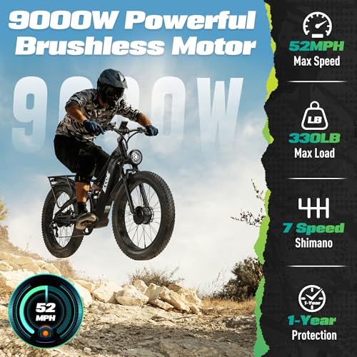9000W Dual Motor Electric Bike - 52MPH Fat Tire E-Bike