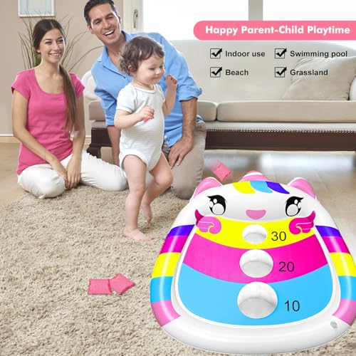 Kids Inflatable Unicorn Pool Cornhole Board Floating Game - JOINBO