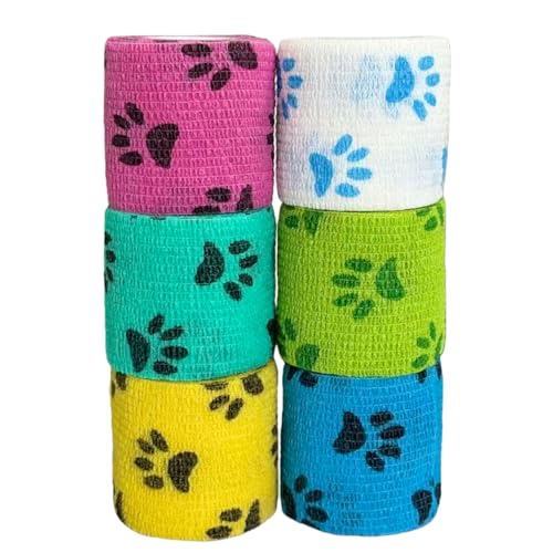 Self-Adhering Bandage Wrap for Dogs - 6 Rolls, 6 Colors