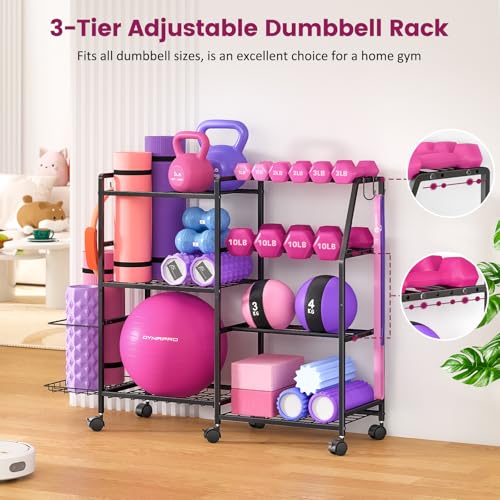Dumbbell Rack with Wheels and Hooks - Standard Exercise Storage