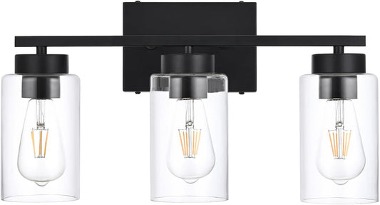Modern 3-Light Bathroom Vanity Light in Brushed Gold with Clear Glass Shades