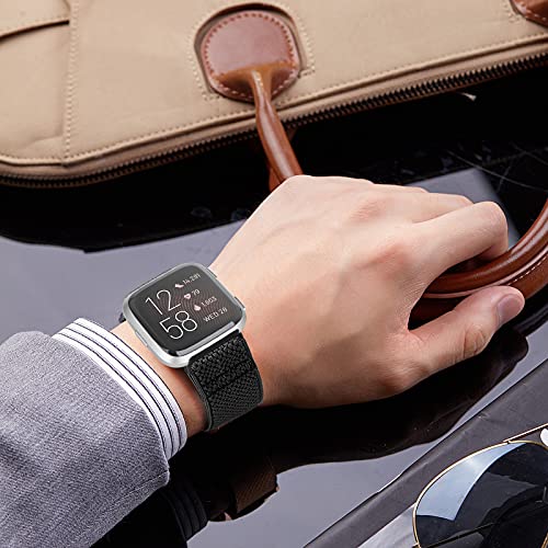 Elastic Bands for Fitbit Versa 2 - Adjustable Nylon Braided - Black, Gray & Indigo