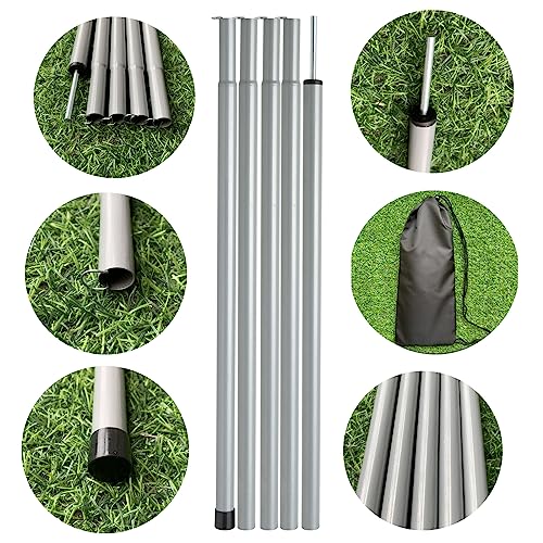Gray Adjustable Tent Poles Set of 2 for Camping Tarps Canopies with Pegs & Reflective Ropes