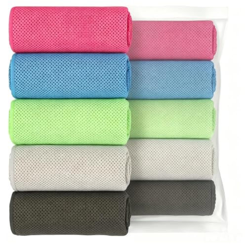 Cooling Towels - 5 Pack, 40" x 12", Chilly Microfiber for Yoga & Sports - Multicolor