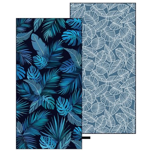 Oversized Microfiber Beach Towel - Blue Black Palm Leaf, 71"x35"