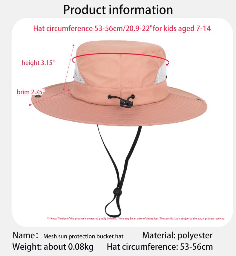 Kids UV Sun Hat with Chin Strap - Adjustable Wide Brim 7-14Y - Pink