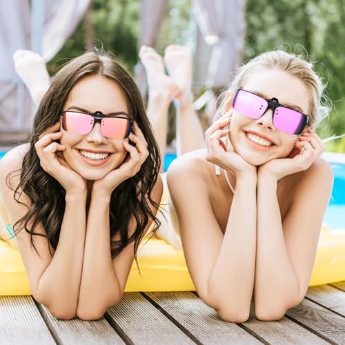 Polarized Clip-On Sunglasses 4 Pack - Fit Over Prescription Glasses - Pink & Purple