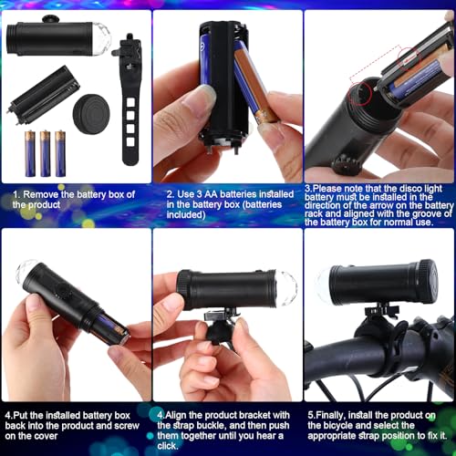 Kittmip Disco Party LED Bike Light (2 Pack, Black) – 360° Colorful Bicycle Light