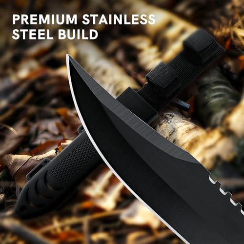 Dispatch Black Fixed Blade Hunting Knife 12-inch Survival Bowie with Sheath