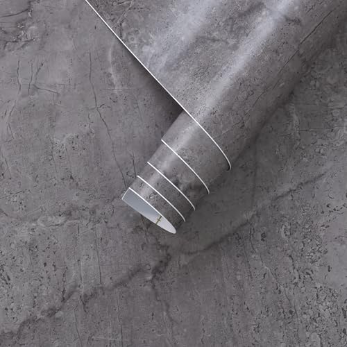 JSEVEM 16"¡¿118" Air Guide Design Extra Thick Grey Light Purple Marble Concrete Wallpaper Peel and Stick Industrial Modern Style Waterproof Gray Marble Concrete Contact Paper Vinyl Sticker for Bedroom
