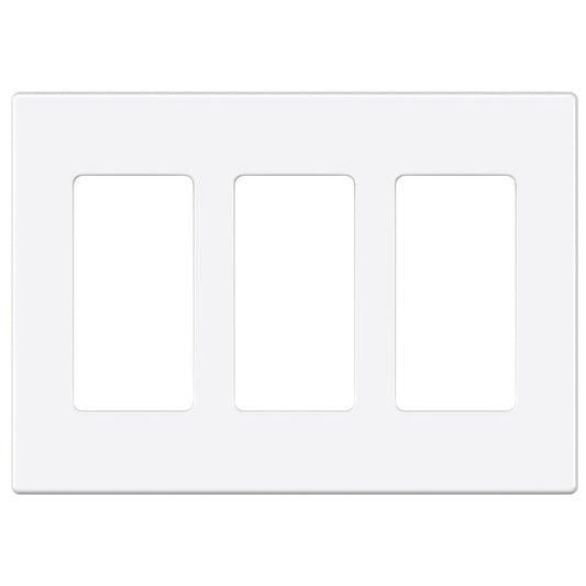 EMITEVER 3-Gang Screwless Decorator Wall Plate Cover for Receptacle Outlet & Light Switch, Standard Size 4.53"H x 6.38"W, Unbreakable Thermoplastic Faceplate, UL Listed, Matte White 1-Pack