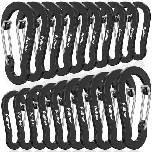 2-Inch Aluminum Carabiner Clips - Set of 20, Black