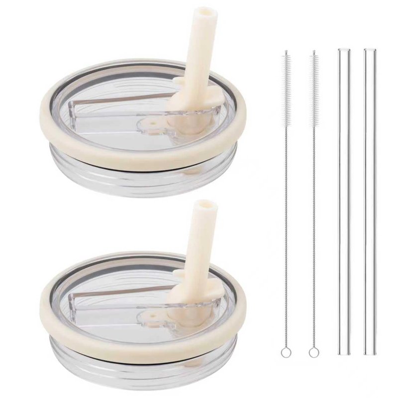 40 oz Tumbler Flip Straw Lid Replacement - Compatible with hydrojug lid replacement 40 oz Traveler cup. (Cream color) Pack of 2.