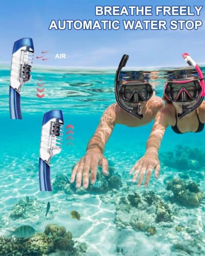 DIPUKI Dry Snorkel Mask Set for Adults, 2 Pack (Black + Pink) with Anti-Splash Top Valve