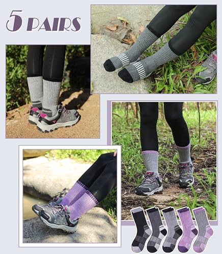 Merino Wool Hiking Socks - Thermal Warm Crew - Medium Color Mix A - 5 Pairs