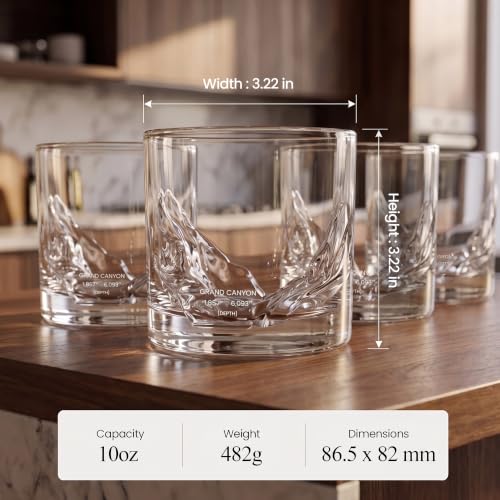 LIITON Grand Canyon Whiskey Glasses Set of 4 - Old Fashioned Crystal Drinkware, Men's Gift
