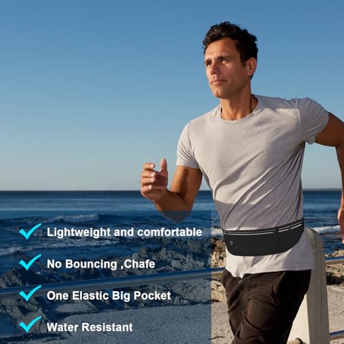 Slim Running Belt for Women & Men - Black Fanny Pack with 3 Pockets