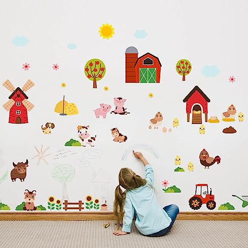 PLIGREAT Cute Farm Animals Wall Stickers - 2 Sheets, Nursery & Bedroom Decor, Farm Theme Decals