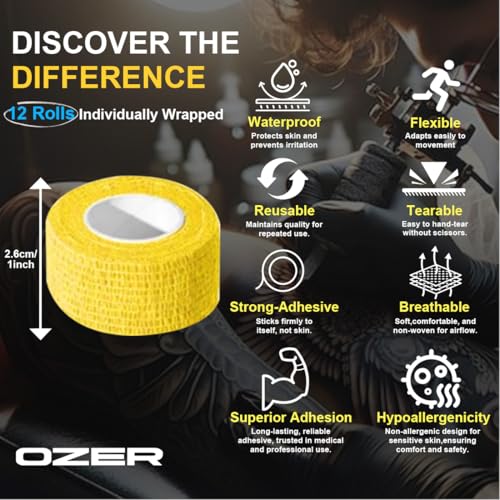 12 Pack Self-Adhesive Cohesive Bandage Wrap - 1 Inch x 5 Yards