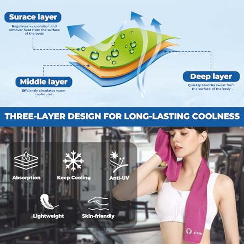 Cooling Towels 6 Pack - Lake Blue, Purple, Dark Blue, Pink, Green, Gray - Quick Dry Sports Towels for Neck & Face