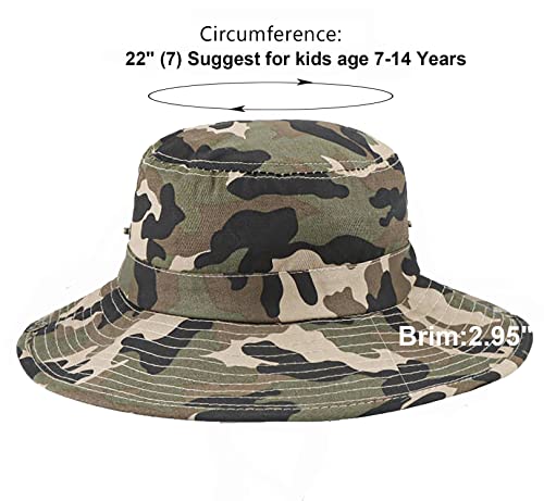 Kids Camouflage Sun Hat UPF 50+ Camo Boonie Bucket Hat 7-14 Years
