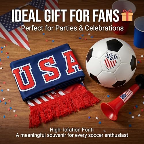 Team USA Soccer Scarf - Double Sided Polyester - 55in x 6in - Red White Blue Fan Scarf for Matches & Parties